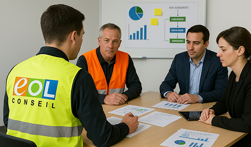 Réunion QHE avec consultant accompagnant une équipe de direction sur la culture qualité