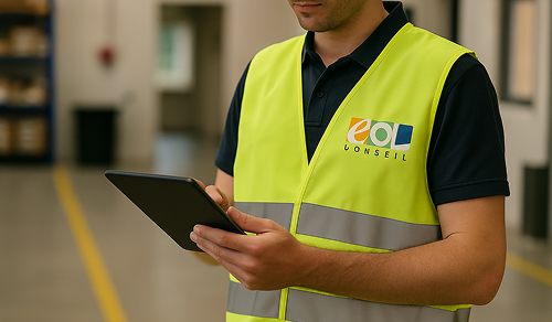 Collaborateur utilisant une plateforme e-learning QHE sur tablette