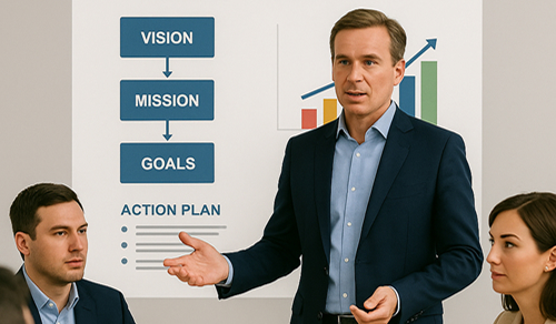 Manager expliquant le management visuel QSHE lors d’un atelier collectif